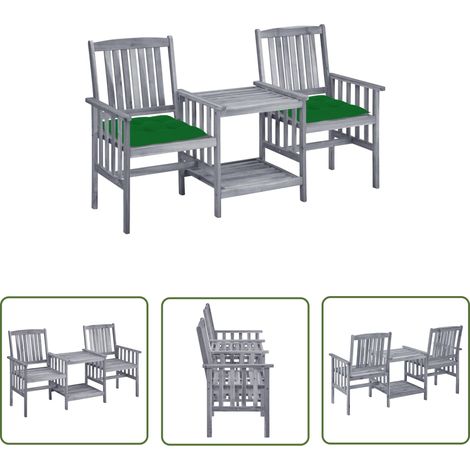 The Living Store Chaises de jardin avec table à thé et coussins Acacia solide - Chaise De Jardin - Salon De Jardin - Ensemble Bistrot - Mobilier De Jardin - Acacia (1/5)