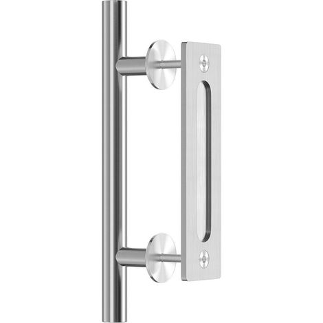 Poignée de porte coulissante - poignée double face en acier inoxydable - poignée à tirer et à pousser pour porte de cabanon en bois - convient pour le jardin, le salon, la cuisine, les portes en bois  (1/5)
