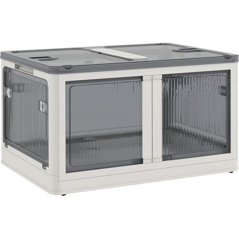 Beyamis Stapelbare Aufbewahrungsbox mit Deckel, 69 l Fassungsvermögen, faltbare Organizerbox mit Rollen, 60 x 42 x 34 cm, Weiß