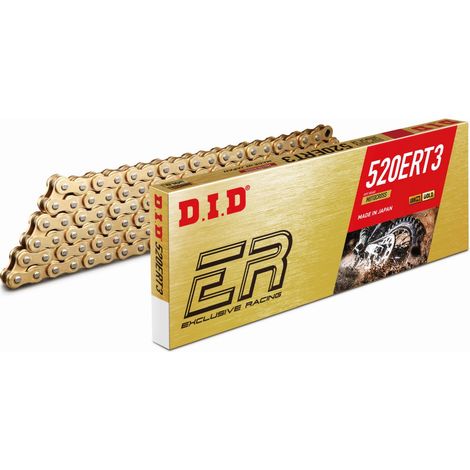 Cadena DID 520ERT3G&G-102 DORADA/DORADA (102 eslabones) SIN JUNTAS TÓRICAS (ABIERTA + CLIP) - SUSTITUYE A 520ERT2