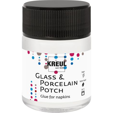 49450 - Porzellan Potch, 50 ml verre, colle transparente pour serviettes et vernis pour créations sur porcelaine et verre, à base d'eau (1/3)