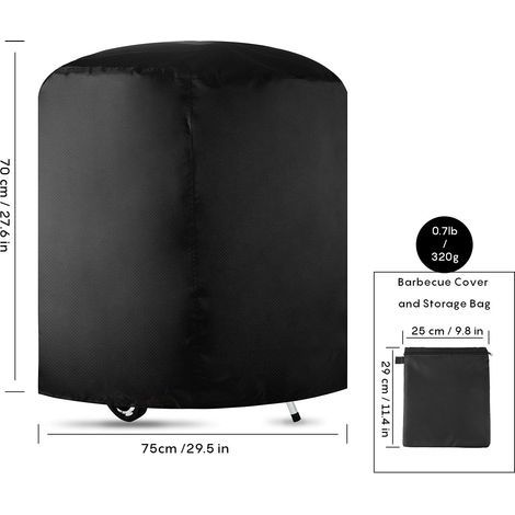 Runde Grillabdeckung, wasserdichte Grillabdeckung aus 420D Oxford-Gewebe, Grillschutzplane, schwarz (75 x 70 cm) (1/4)