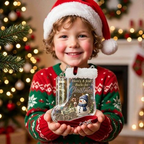 JPorte-monnaie en forme de chaussette de Noël en acrylique, ornement à suspendre pour les billets et les cadeaux, décoration amusante pour le sapin de Noël, ornement réutilisable pour ranger les pièce (1/3)