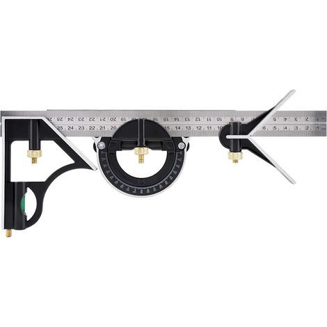 Squadra combinata da 300 mm - Metrica - Squadra combinata universale e precisa in metallo con fermo e strumento di marcatura - Strumento di misurazione professionale di alta gamma (nero) (1/5)