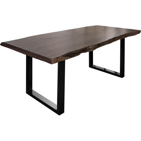 FREEFORM 5 Tavolo da pranzo in legno di acacia - laccato grigio / gambe in ferro - antracite lucido 200x100x77