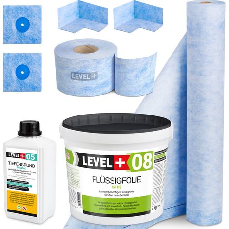 LEVEL+ Dichtset für Duschabdichtung Bad Dichtband Flüssigfolie 7kg SET58 (1/5)