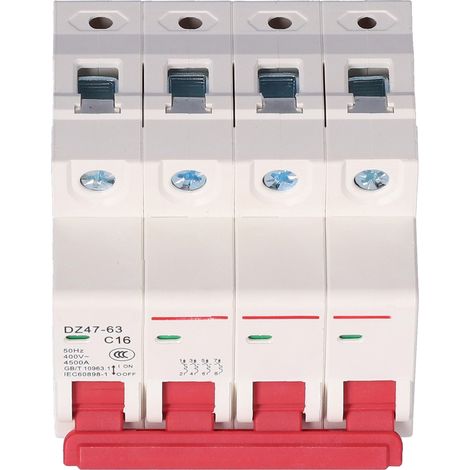 Disjoncteur 4P Miniature 16A, Protection Surcharge et Court-Circuit, 400V, Interrupteur Automatique pour Maison, Disjoncteur Modulaire (1/5)