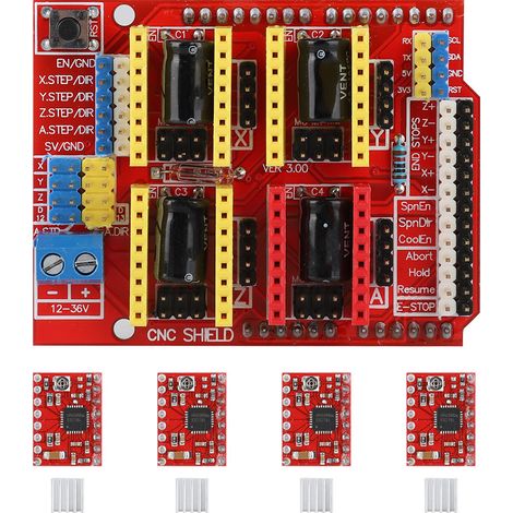Witbot CNC Shield Extension Board + DRV8825 Pilote Moteur Pas-à-Pas + Dissipateur Thermique pour Gravure Arduino V3 (1/5)