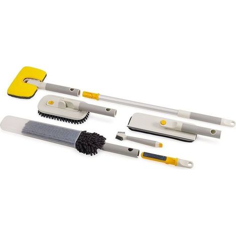 Joseph Joseph CleanTech Set di 5 Spazzole per Pulizia Profonda con Manico Telescopico Estensibile per Vetro, Piastrelle, Fughe, Fessure