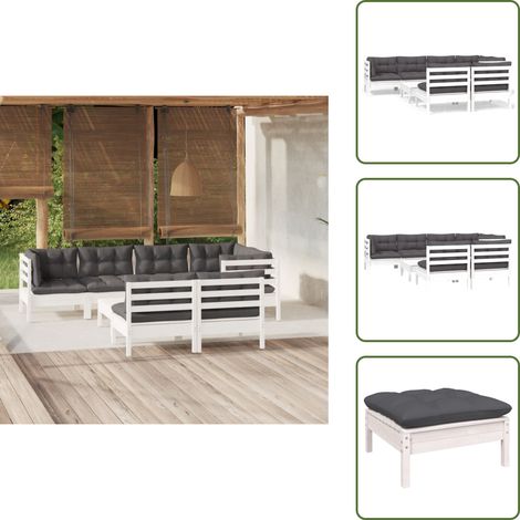 Sofás de jardín - vidaXL Muebles de jardín 8 pzas con cojines blanco madera maciza pino - Cojines para sofás