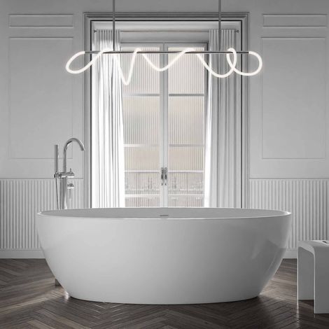 BERNSTEIN - Baignoire îlot TERRA en acrylique sanitaire blanc brillant  ou blanc mat - 186 x 88 cm - robinetterie en option Sans robinet mitigeur, Sans siphon, Blanc brillant