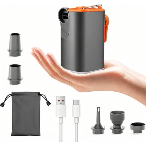 Pompe à air électrique compacte, portable, pompe à air électrique 3 en 1 avec lumière LED, batterie rechargeable, compresseur d'air avec 5 embouts pour matelas gonflable, piscine, sac sous vide (1/5)