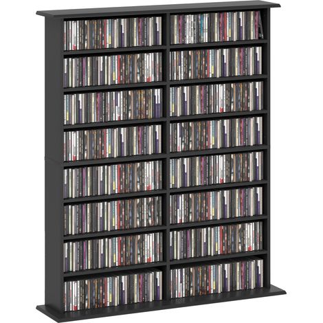 Mobile Libreria porta CD a 16 Ripiani dal Design Moderno in Legno, 106.5x24x126.3 cm, Nero