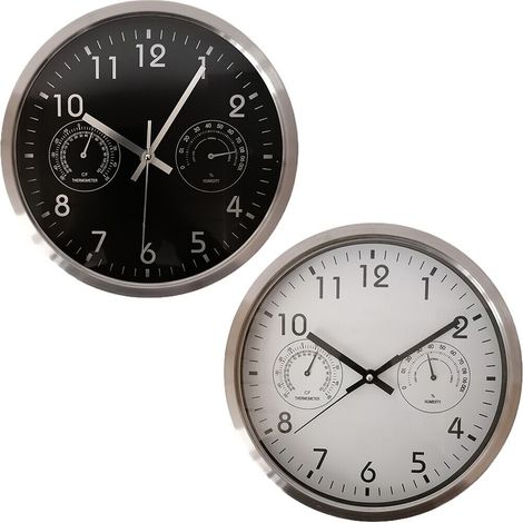 Orologio da parete muro con calcolo temperatura e umidità nero bianco da cucina ufficio salone new D 25 moderno - colorigenerali: BIANCO (1/4)
