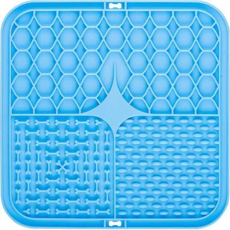 Tapis de Lèche Chien, 20x20cm Tapis Lécher pour Chien avec Spatule Silicone, sans BPA Tapis de Lechage pour Chat avec Ventouse pour Bain, Entraînement, Toilettage (Bleu)