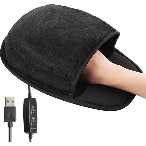 Tapis de souris chauffant USB, grand tapis de souris chauffe-mains, accessoire de bureau portable pour l'hiver, convient aux hommes et aux femmes, noir (1/5)
