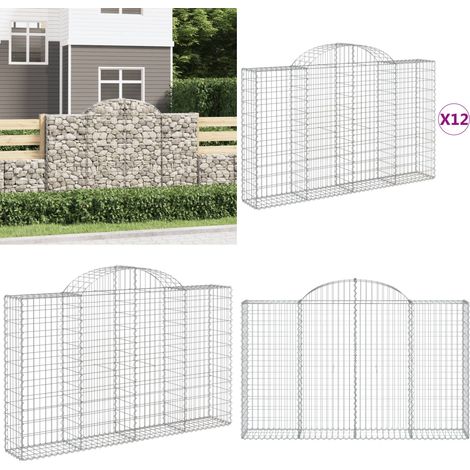 Gabionen mit Hochbogen 12Stk. 200x30x120/140cm Verzinktes Eisen - Gabionen - Gabionenkorb - Gartendeko - Gartenzubehör - Zaun - Home & Living (1/5)