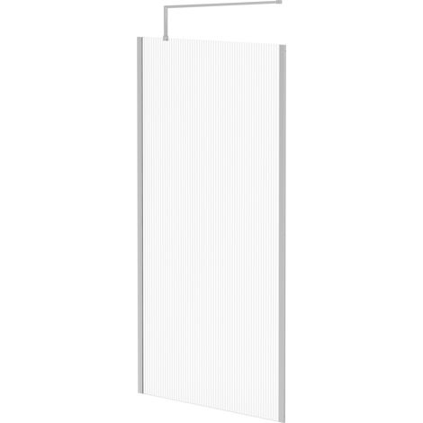 Pacco 8mm Fluted Glass Polished Chrome 1850mm x 1000mm Walk In Shower Screen including Wall Channel with End Profile and Support Bar (1/5)
