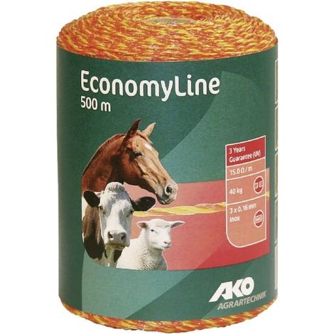 Fil de clôture électrique 500m 44519 – Conducteur acier inoxydable 3x 0,16 mm – Résistance 15 ohm/m – Visibilité optimale pour animaux – Ako Agrartechnik (1/9)