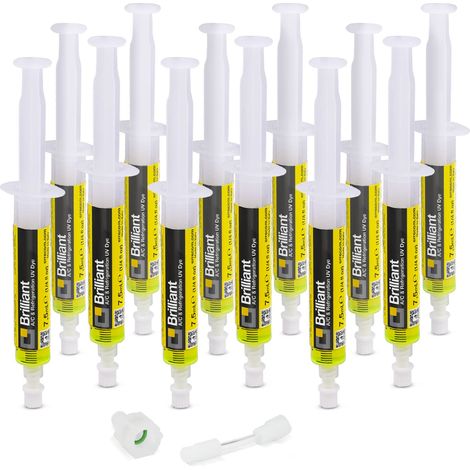 Errecom Brilliant - 12 x 7,5 ml Tracciante Fluorescente UV per individuare Perdite di Gas Refrigerante negli Impianti di Climatizzazione e Refrigerazione, include adattatore 5/16 SAE (1/5)