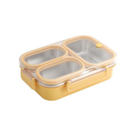 Boîte à lunch compatible micro-ondes - Boîte à goûter - Boîte à goûter compartimentée - Boîte Bento - Boîte à lunch avec séparateurs - Boîte à goûter étanche - Jaune - Acier inoxydable 304/Coque en PP (1/5)