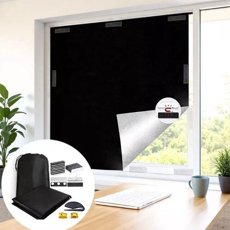 Rideau occultant magnétique de voyage 400 x 148 cm, store sans perçage anti-lumière pour fenêtre, chambre et espace bébé, noir (1/5)