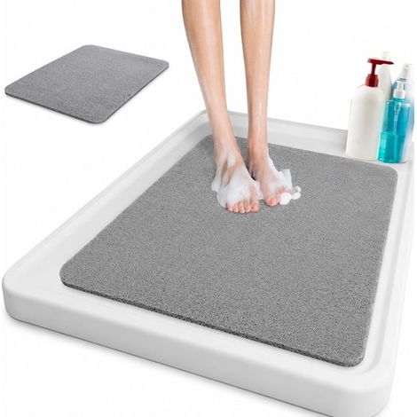 Tapis de douche antidérapant – 60 x 60 cm – Gris – 10 mm d’épaisseur – Perméable – Salle de bain (1/5)