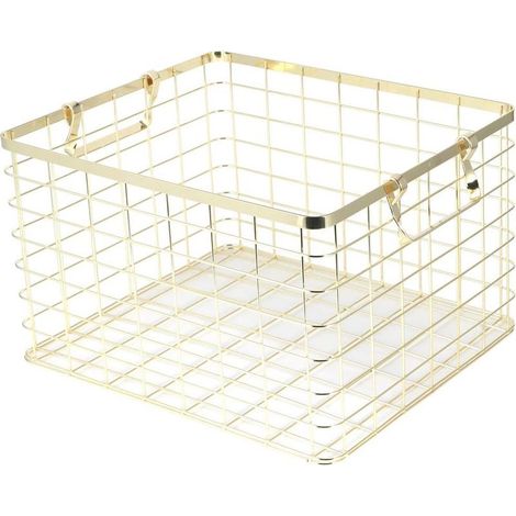 Panier de rangement en fil métallique doré, panier à linge en acier inoxydable avec poignée, adapté pour chambre, débarras et cuisine
