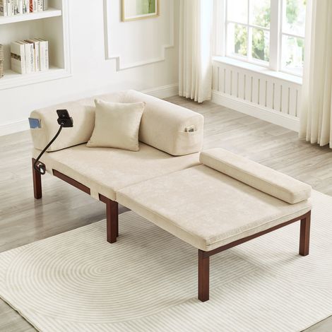 Canapé-lit pliant bois massif gigogne une place BEIGE 190x80cm (1/5)
