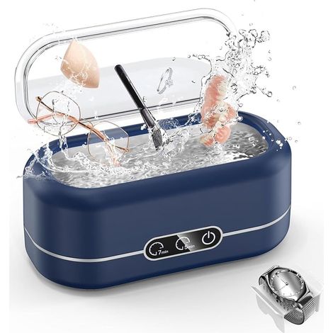 Nettoyeur à Ultrasons, 48000Hz Nettoyeur Ultrasons Professionnel en Acier Inoxydable pour Tous Les Bijoux, Bac Nettoyeur Ultrasons Lunettes Ultrasonic Cleaner pour Bijoux,Montre (Bleu) (1/5)