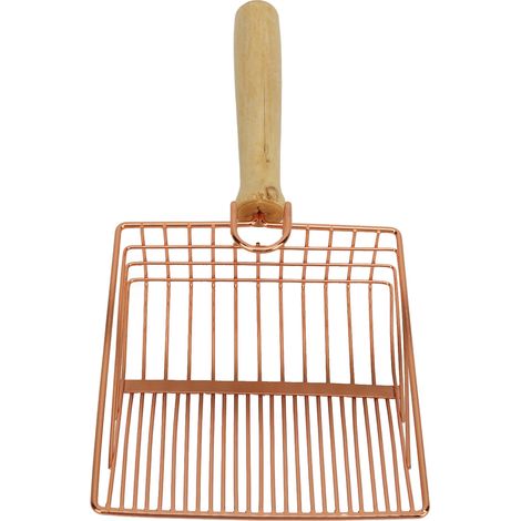 Pelle à litière pour chat avec long manche en bois et crochet de suspension en métal robuste, facile à nettoyer, pour bac à litière domestique (1/5)