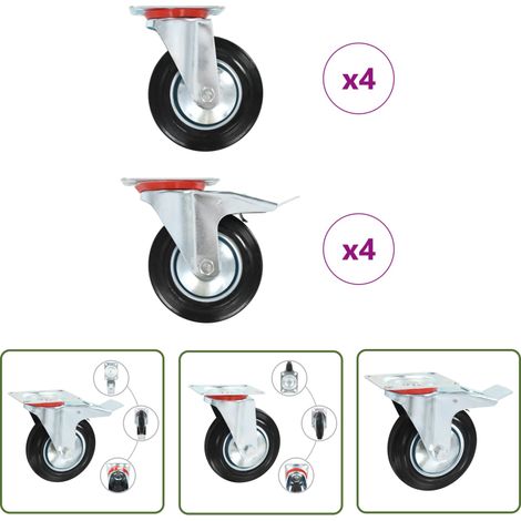 The Living Store 8 pcs Roulettes pivotantes 160 mm - Roulettes Pivotantes - Roulettes De Chariot - Roues Mobiles - Chariots Industriels - Manutention De Matériaux (1/5)
