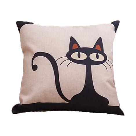 Housse De Coussin - Chat Noir - Lin Et Velours - 45 X 45 Cm - 1 Pièce