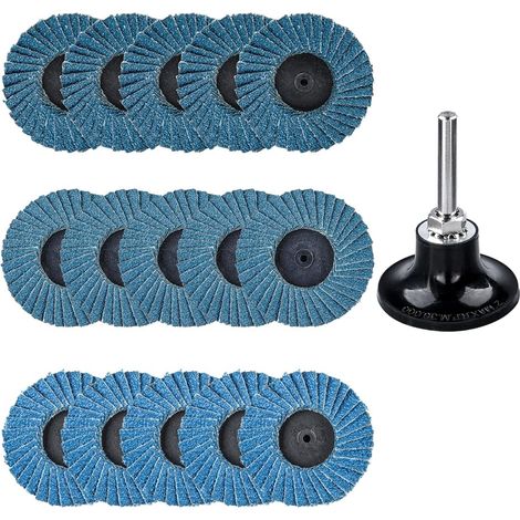 Treki Lot de 15 mini disques à lamelles pour perceuse à grain 40/60/80, 50 mm, avec adaptateur de 6,35 mm, pour visseuse sans fil, petits disques abrasifs (1/5)