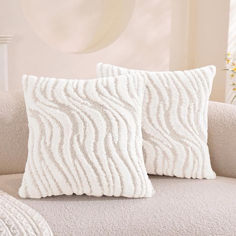 JSSEVN - Set of 2 Decorative Cushion Covers 45x45 cm, Soft Plush Water Ripple Cushion Covers, Elegant Modern Durable Cushion Covers, White (1/5)