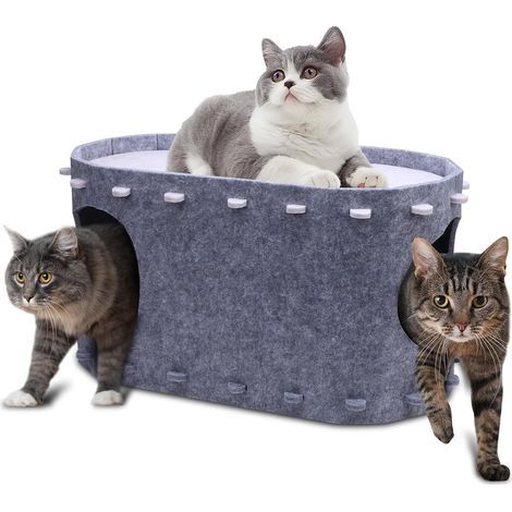 Felt cat bed with extra space, cooling cage and sleeping area for cats, easy to assemble, 58 x 33 x 30 cm, 8 kg load capacity, grey (1/5)