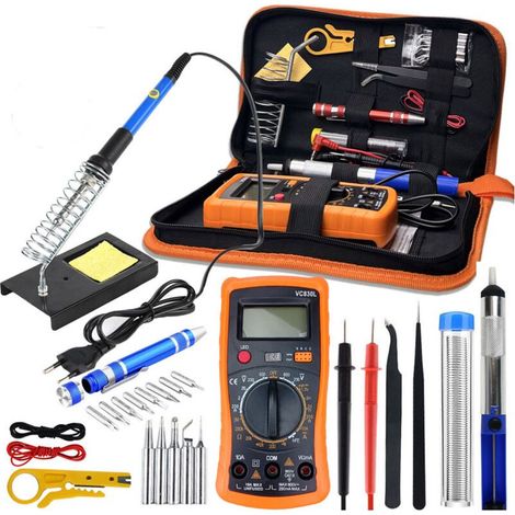 Fer à Souder Kit, 60W Kit de Soudure, Temperature Réglable de 200450℃, Multimètre, 5PCS Conseils de soudage, Fer a souder etain, Fil de Soudure, Pincettes, Dénudeur de Fil, Support, (1/5)
