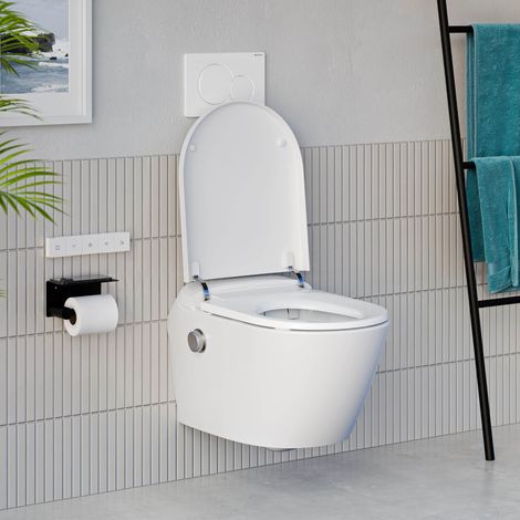 BERNSTEIN - Pack WC japonais T640 PRO + Bâti-support Geberit, Toilettes suspendu lavant + Télécommande - 42x59x43cm - Plaque Blanc Brillant