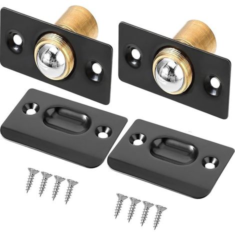 2pcs Loquet à Bille de Porte, Réglable Fermeture à Bille Verrou de Boule de Porte en Acier Inoxydable Loqueteau à Bille Fermoir Loquet Bille Roller Ball Meubles Loquet de Porte noir (1/5)