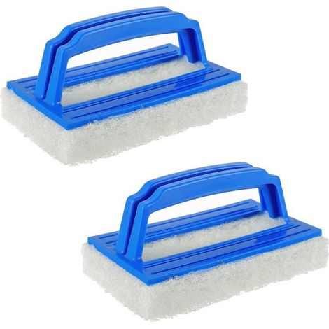 Brosse éponge manuelle pour piscine, poignée antidérapante, 2 pièces, idéale carrelage, joints et parois. (1/5)