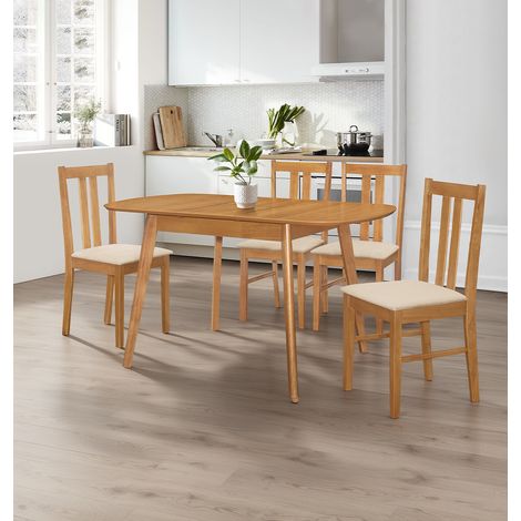 Hallowood Furniture Aston Light Oak Extending Table and Chairs Set 4 with Butterfly Leaf, Wooden Dining Table and Chairs in Warm Cream Seats, Dining Room Set for Home or Café Use (1/5)