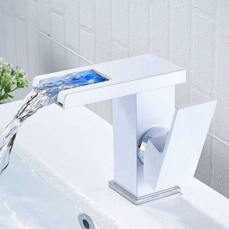 Cascade LED Robinet de salle de bain (Blanc) Cascade Chaud Froid Comptoir Lavabo Lavabo Salle De Bains Robinet (1/5)