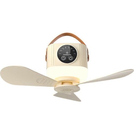 Petit ventilateur de plafond de tente portable sans fil avec lumière, télécommande rechargeable, couleur crème. (1/5)