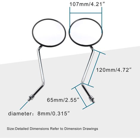 GOOFIT Black Plastic Rearview Mirror (Round) 8mm thread diameter, 8mm mirror diameter (1/4)