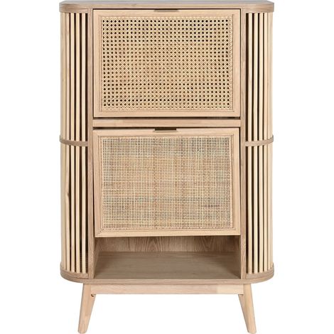 Armoire à chaussures, meuble à chaussures en bois de rotin coloris naturel - longueur 70 x profondeur 29 x Hauteur 115 cm (1/5)