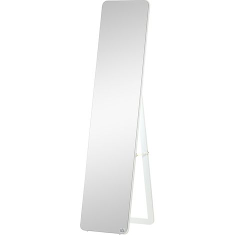 Miroir sur pied pleine longueur avec cadre pliable - Miroir maquillage mural ou pose libre - Robuste pour salon dressing - MDF pin blanc 37x43x156 cm (1/5)