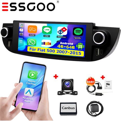 DAB+ Autoradio pour Fiat 500 (2007-2015) : Android 15, Apple CarPlay, GPS, Bluetooth, Wi-Fi, RDS, DSP, 4 Go + 64 Go de RAM - 4+64G DAB+ CAM (1/5)