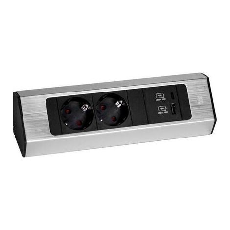 BACHMANN CASIA 2 2xCEE7/3 1xUSB A/C 22W 2,0m AEH óptica de acero inoxidable, 932.002