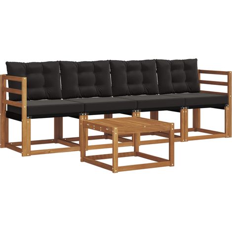 Outdoor Sofa Set with Cushion 5 pcs Natural and Black vidaXL