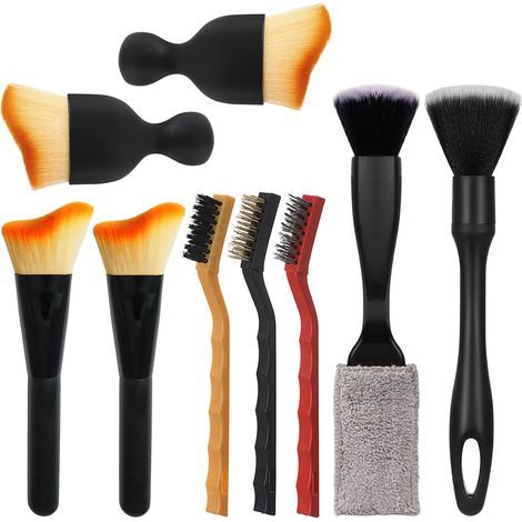 9PCS Pinceau Detailing Auto, Brosse Douce Tableau De Bord, Outil Nettoyage Bouche Aeration, Kit Entretien Interieur Voiture (1/5)
